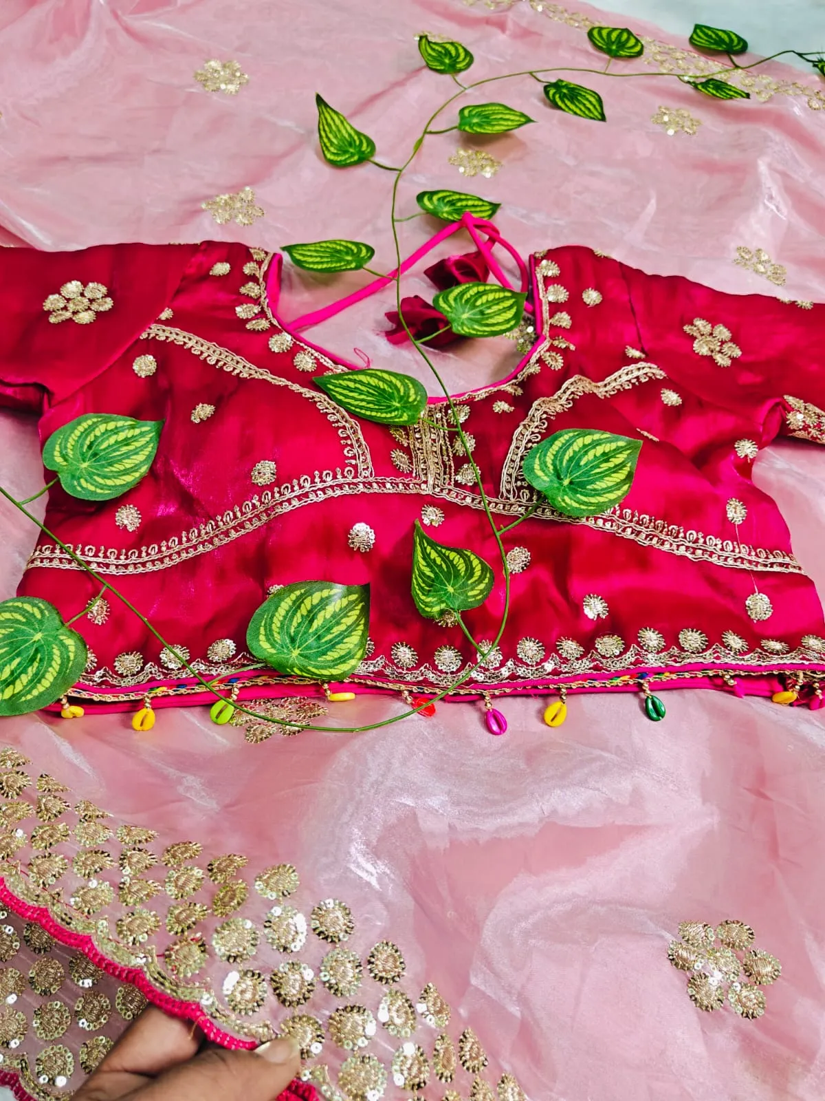 Pink Embroidery Saree with Readymade Blouse