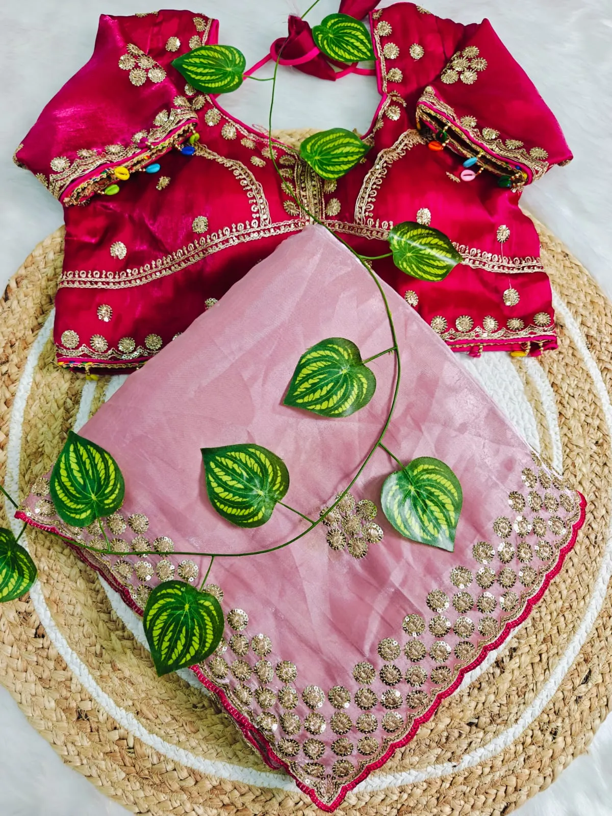 Pink Embroidery Saree with Readymade Blouse