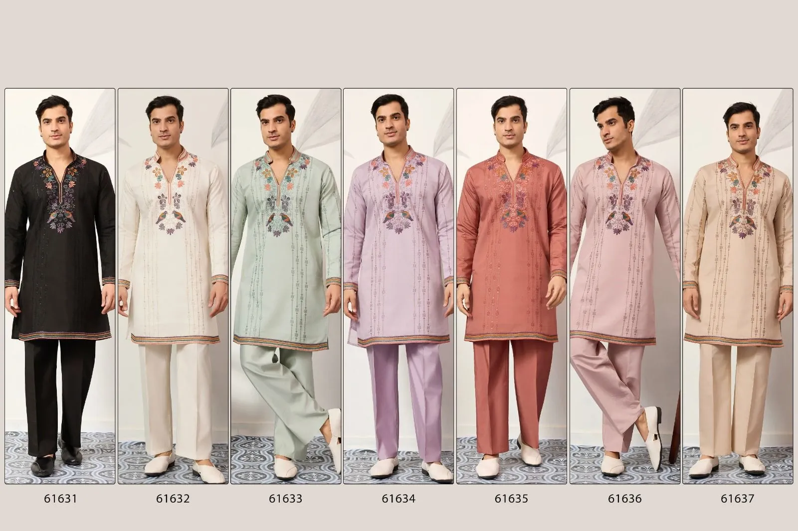 Pista Color Mens Embroidery Kurta Set for Sangeet