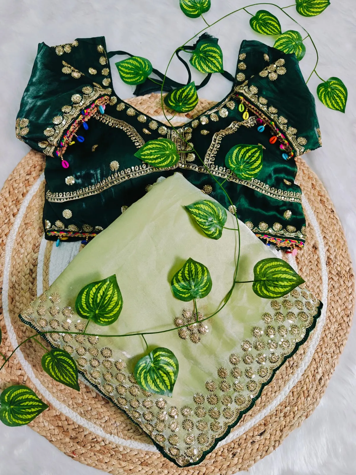 Pista Green Embroidery Saree with Readymade Blouse