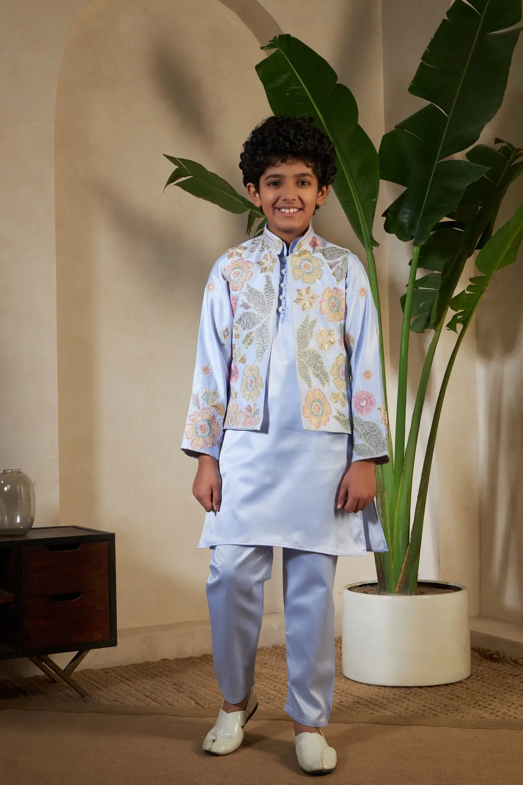 Purple color small boys wedding kurta with koti