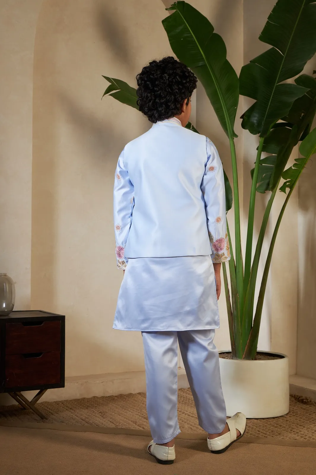 Purple color small boys wedding kurta with koti