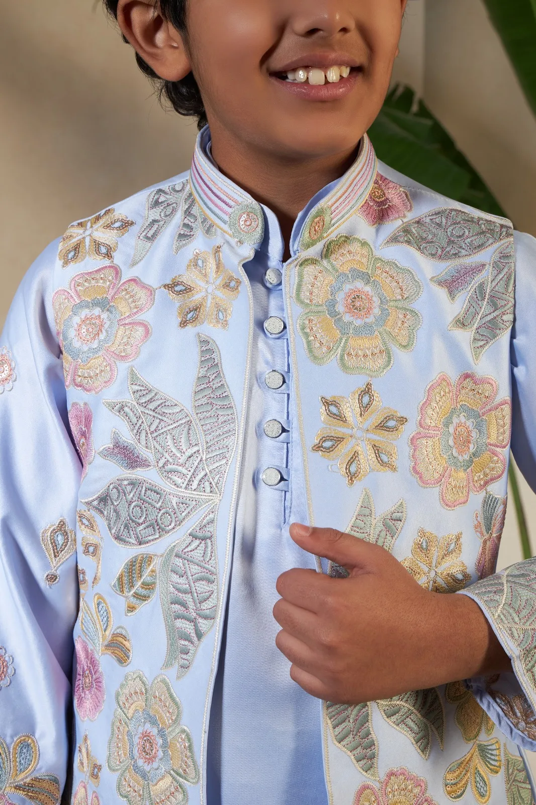 Purple color small boys wedding kurta with koti