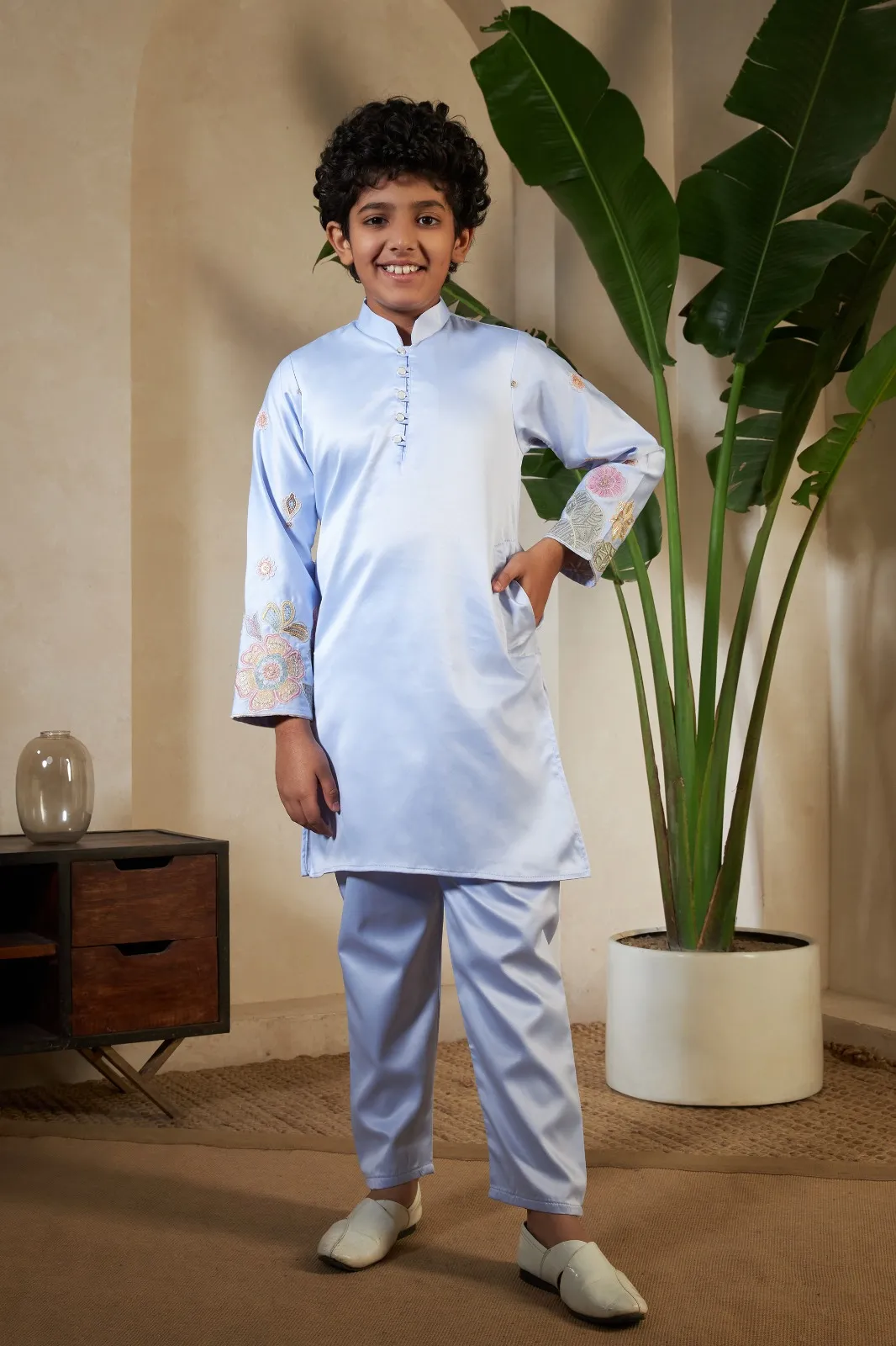 Purple color small boys wedding kurta with koti