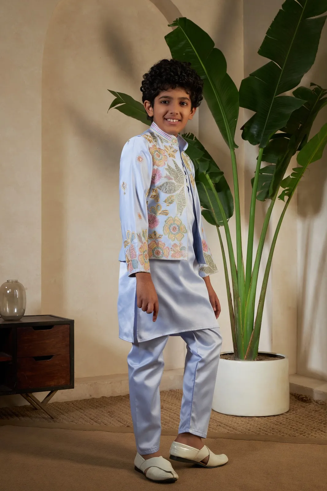 Purple color small boys wedding kurta with koti