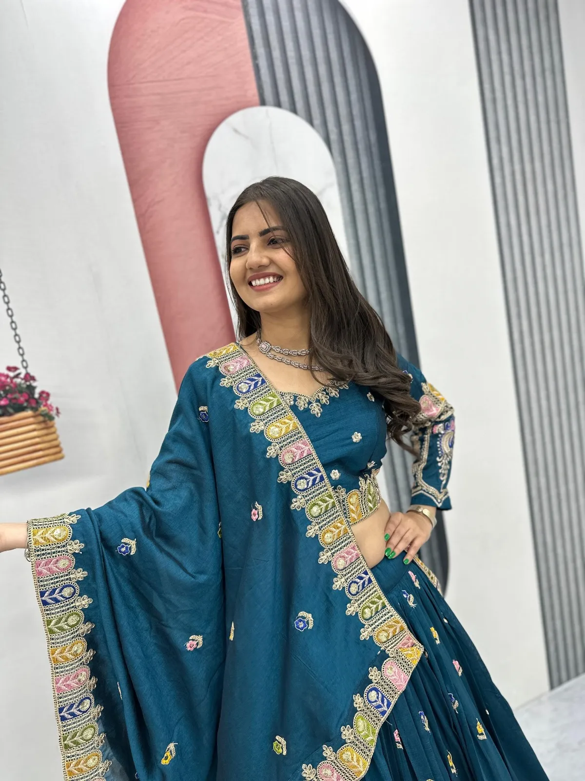 Teal Color Wedding Guest Readymade Lehenga