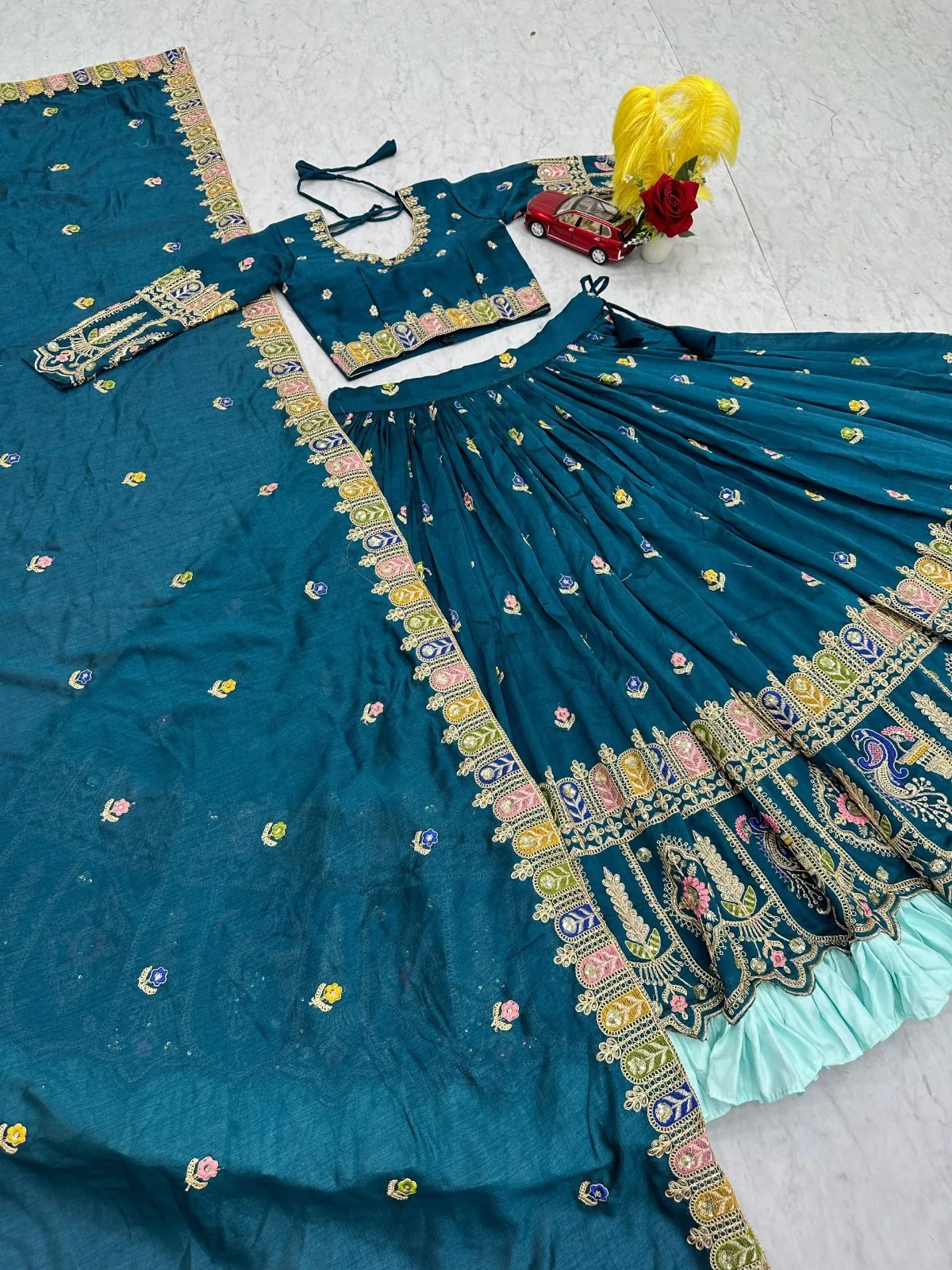 Teal Color Wedding Guest Readymade Lehenga