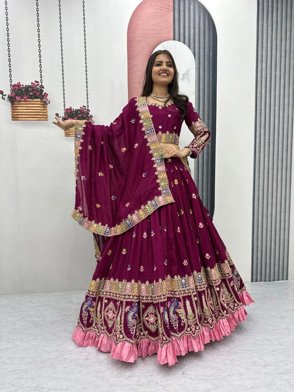 Purple Color Wedding Guest Readymade Lehenga