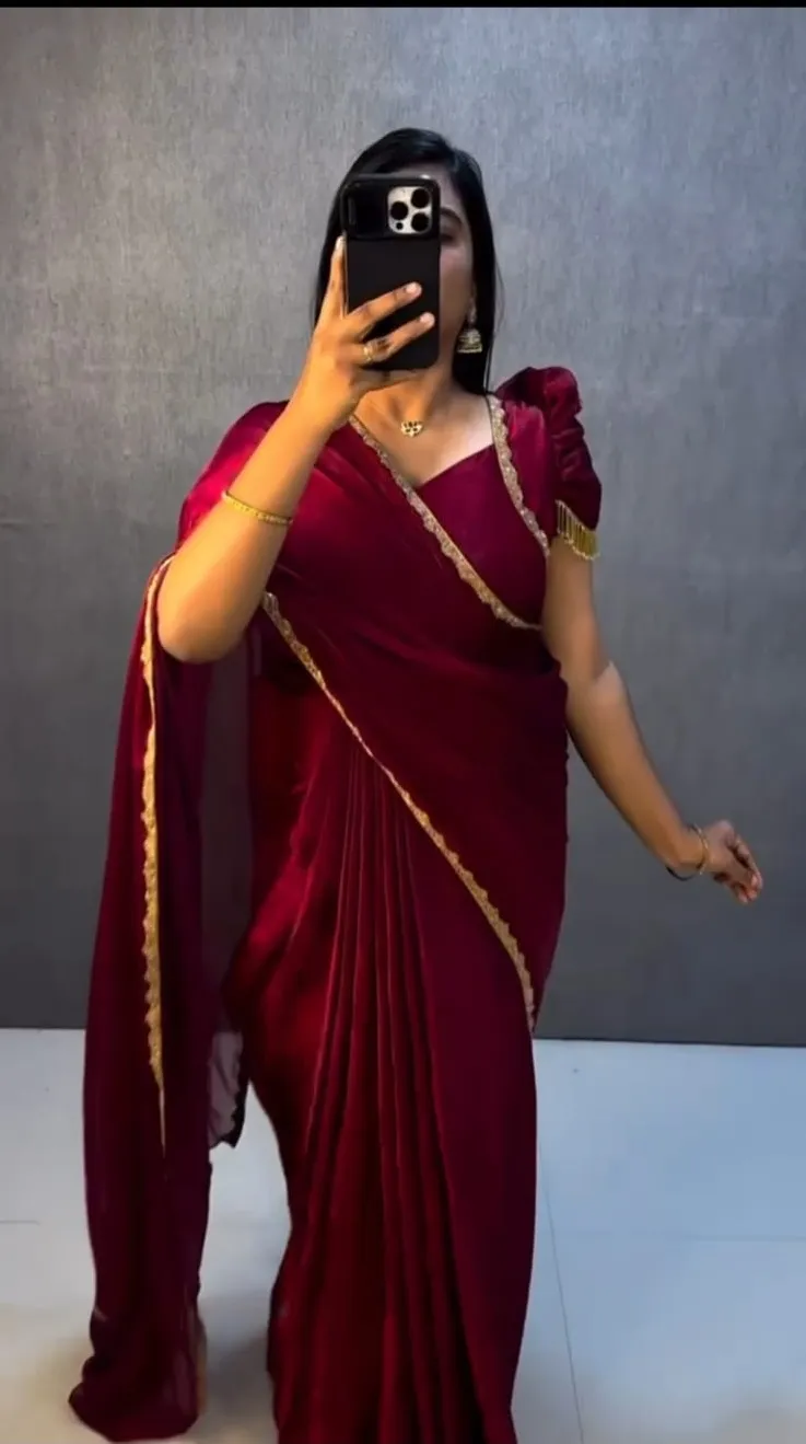 Red Color Zip and Go Saree for Party