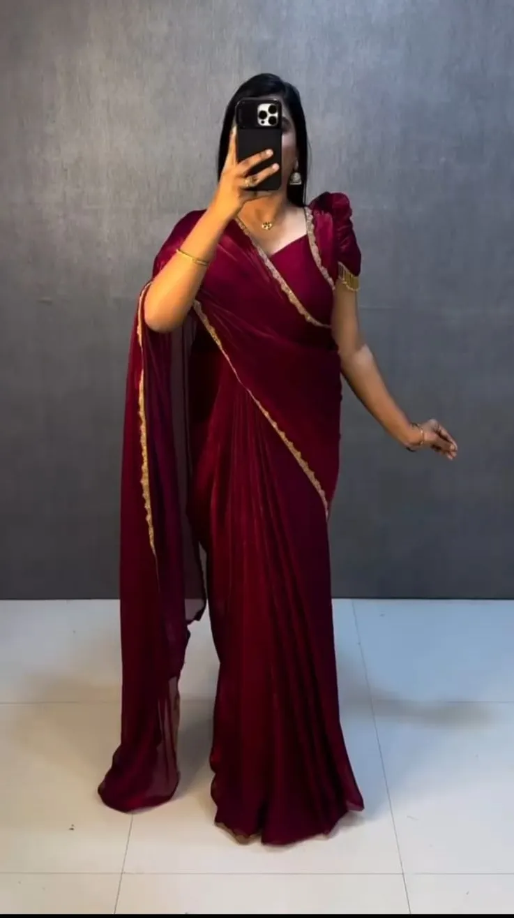 Red Color Zip and Go Saree for Party