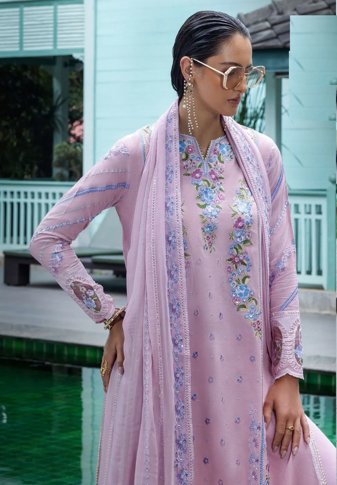 Purple Embroidered Pakistani Style Cotton Dress