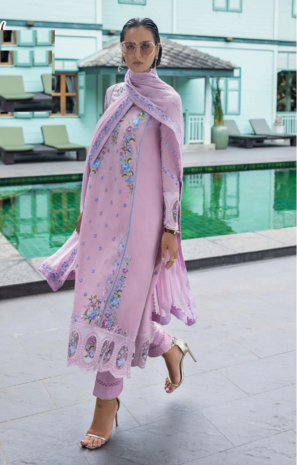 Purple Embroidered Pakistani Style Cotton Dress