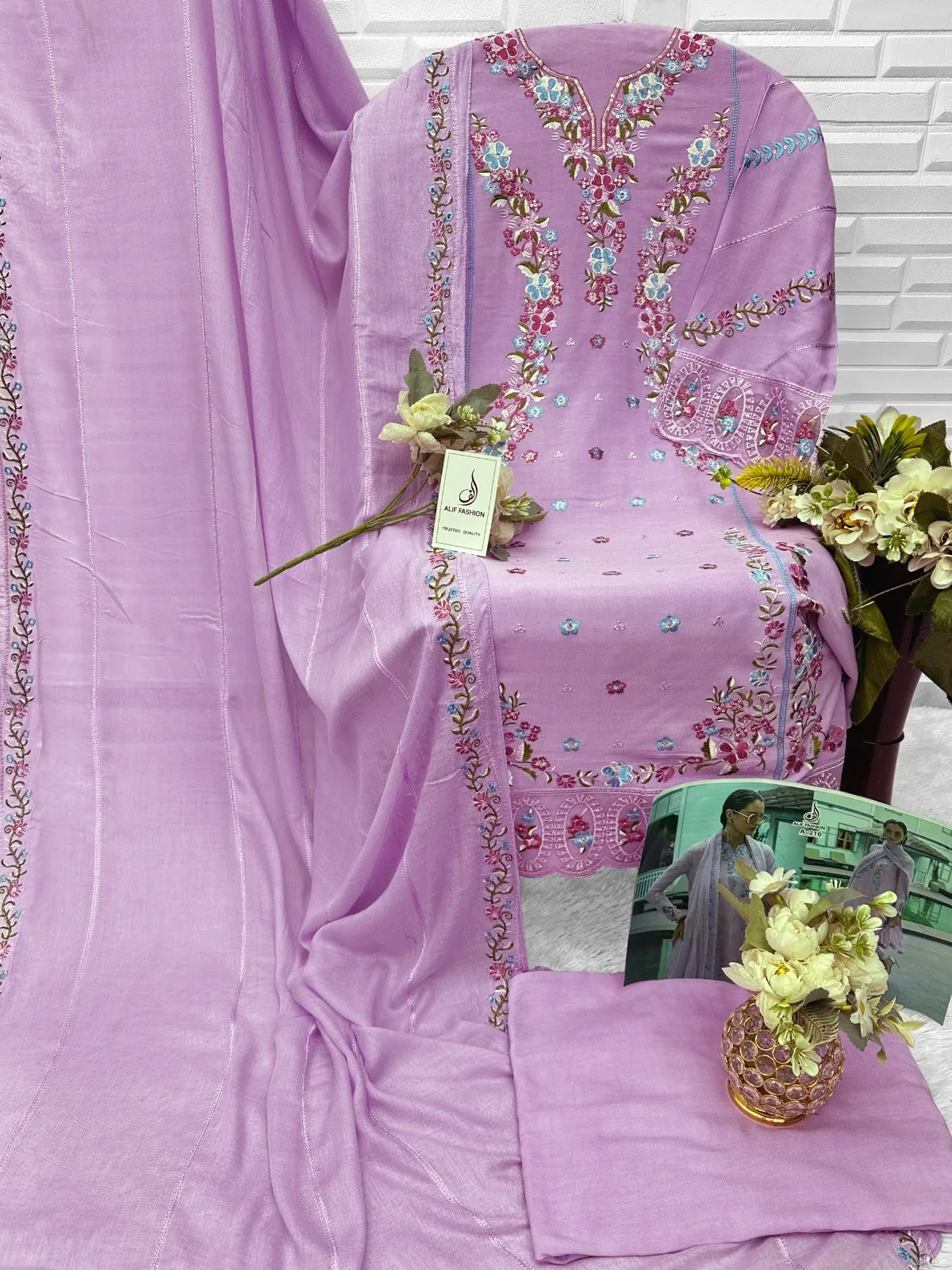 Purple Embroidered Pakistani Style Cotton Dress