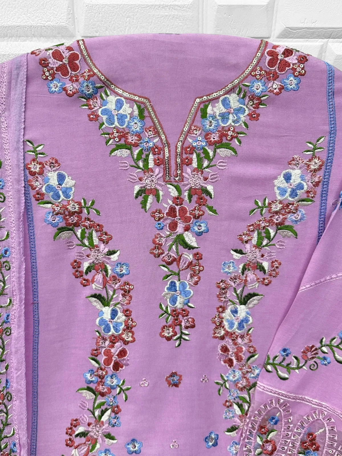 Purple Embroidered Pakistani Style Cotton Dress