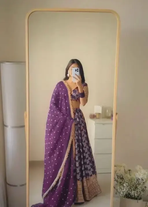 Purple Jacquard Girly Lehenga Blouse