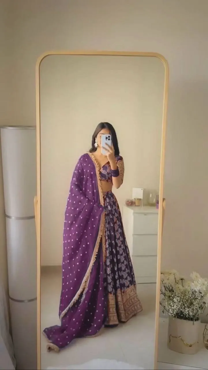 Purple Jacquard Girly Lehenga Blouse