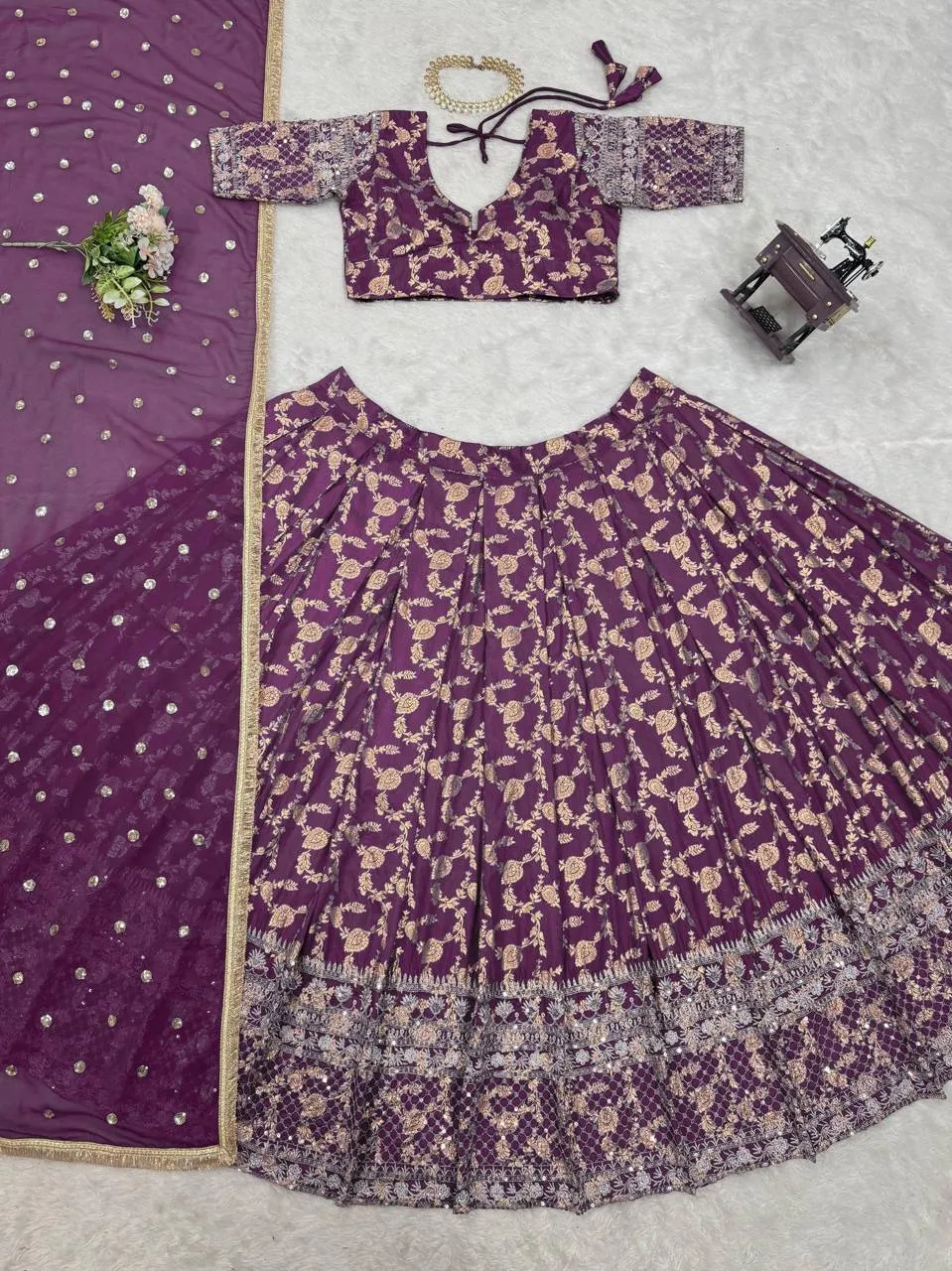 Purple Jacquard Girly Lehenga Blouse