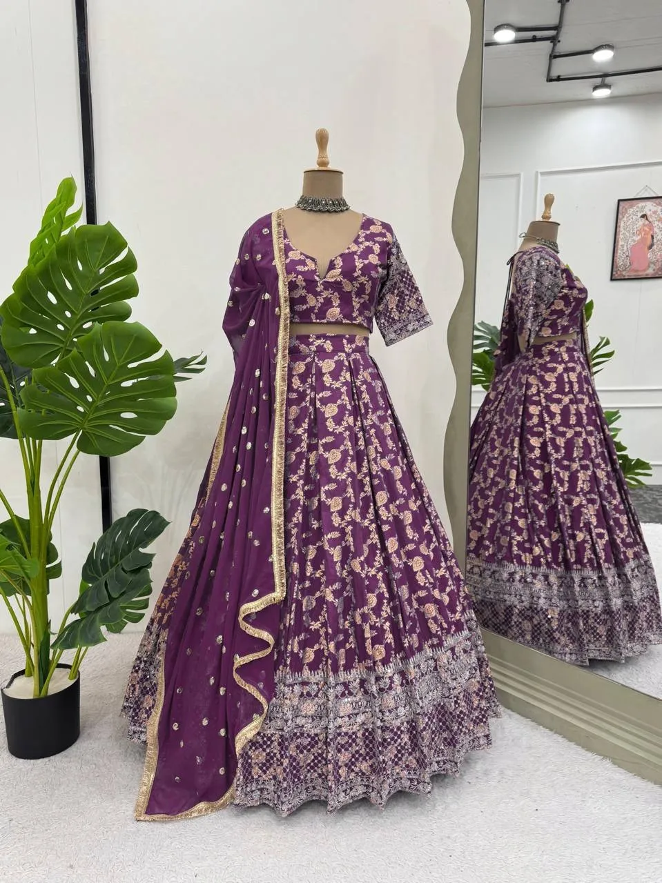 Purple Jacquard Girly Lehenga Blouse