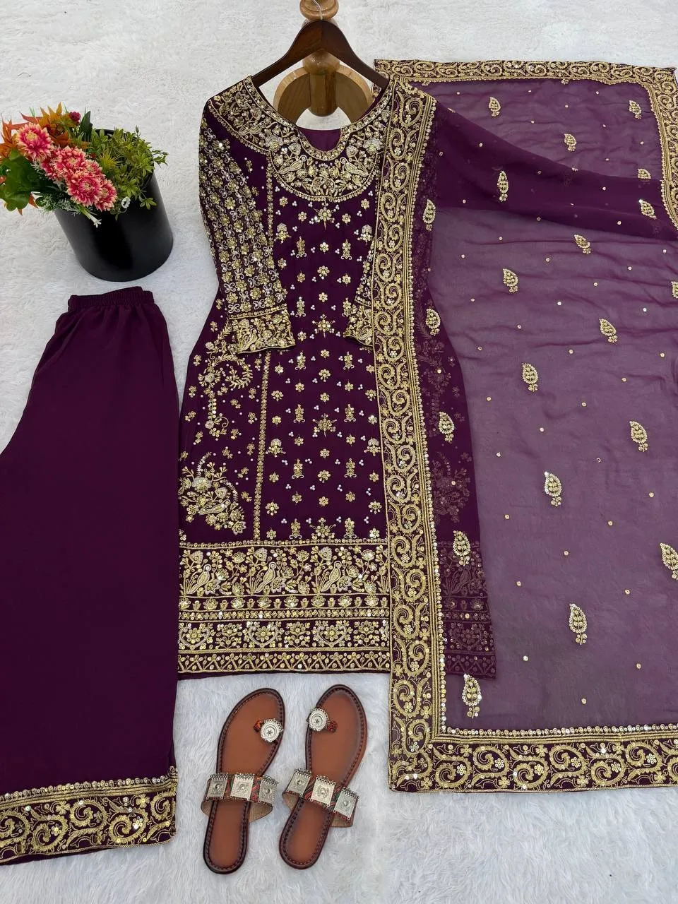 Purple Readymade Pakistani Long Suits for Women
