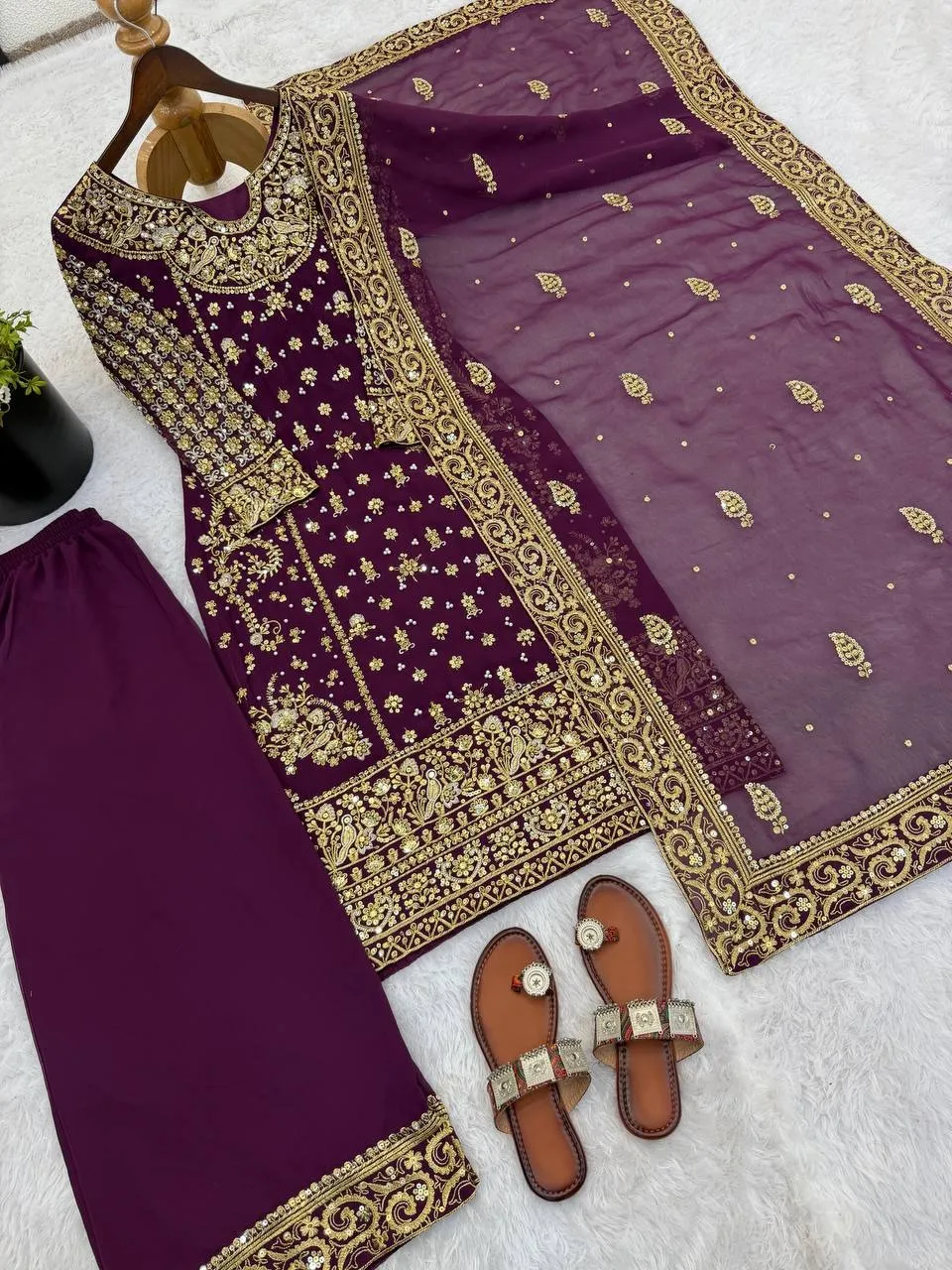Purple Readymade Pakistani Long Suits for Women