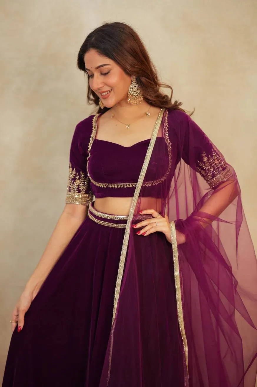 Purple Velvet Lehenga for Winter Barat