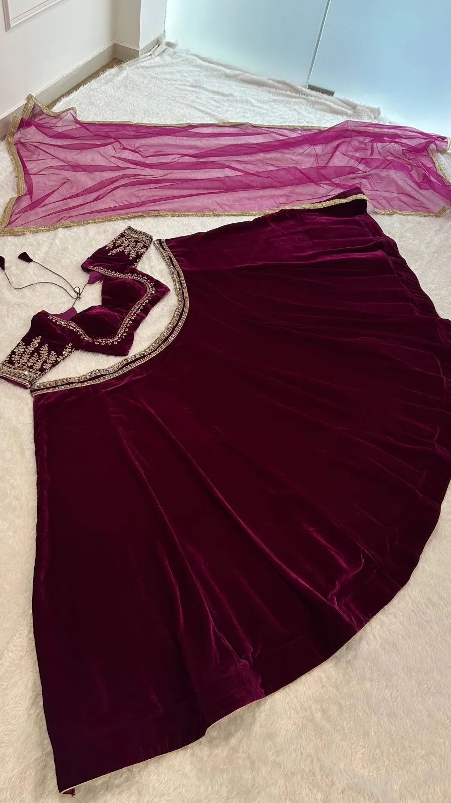 Purple Velvet Lehenga for Winter Barat