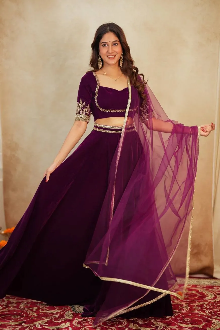 Purple Velvet Lehenga for Winter Barat