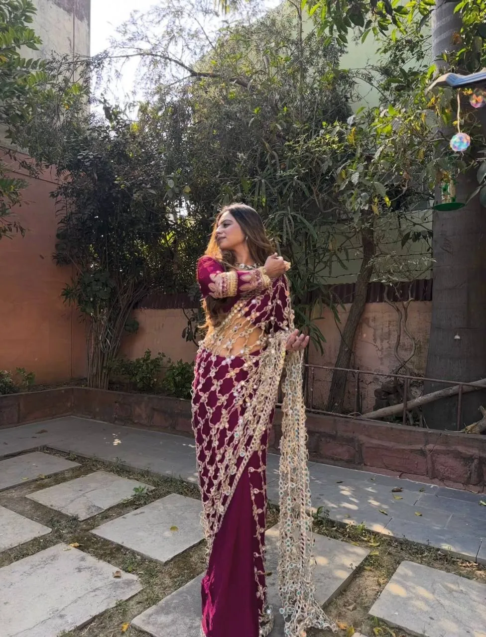 Purple Viral Mirror Saree