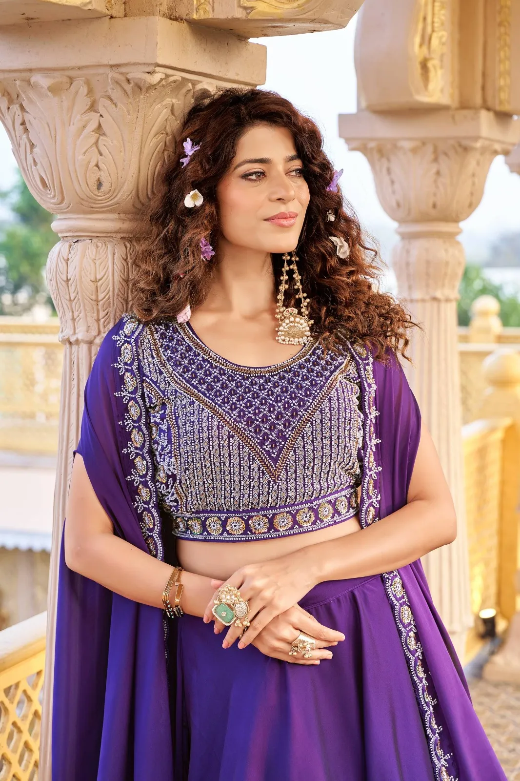 Purple Wedding Shrug Style Readymade Lehenga