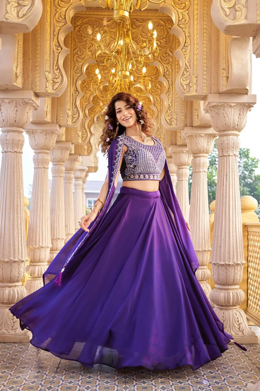 Purple Wedding Shrug Style Readymade Lehenga