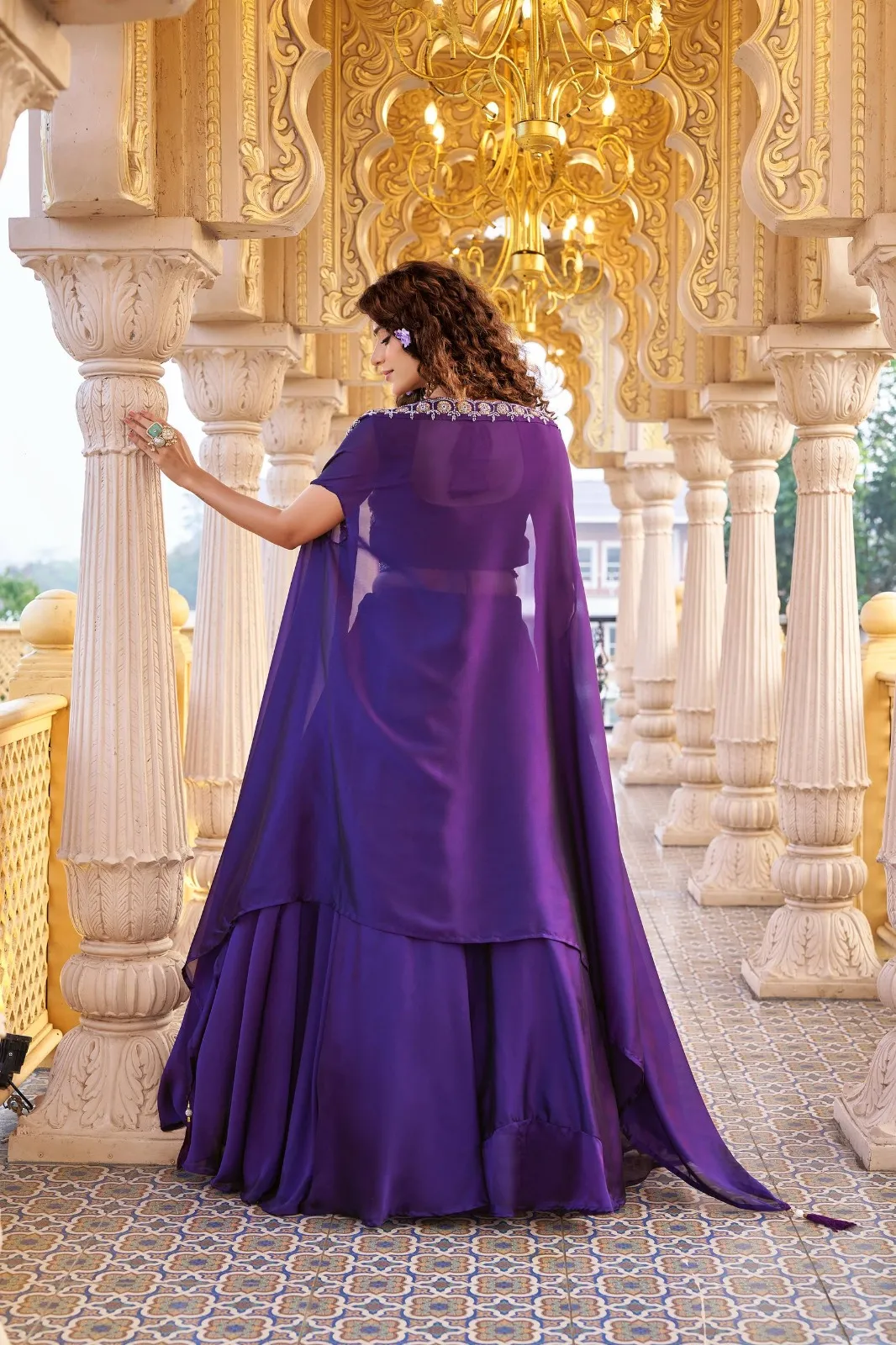 Purple Wedding Shrug Style Readymade Lehenga
