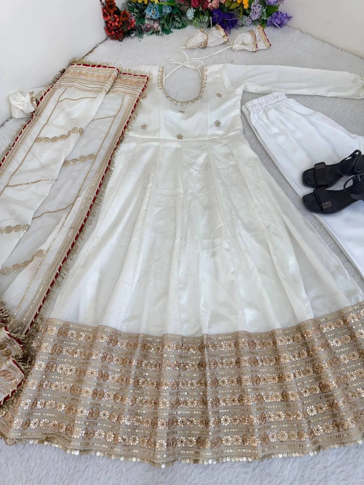 Ramzan Eid Special Cream Anarkali Dress | Eid Suits