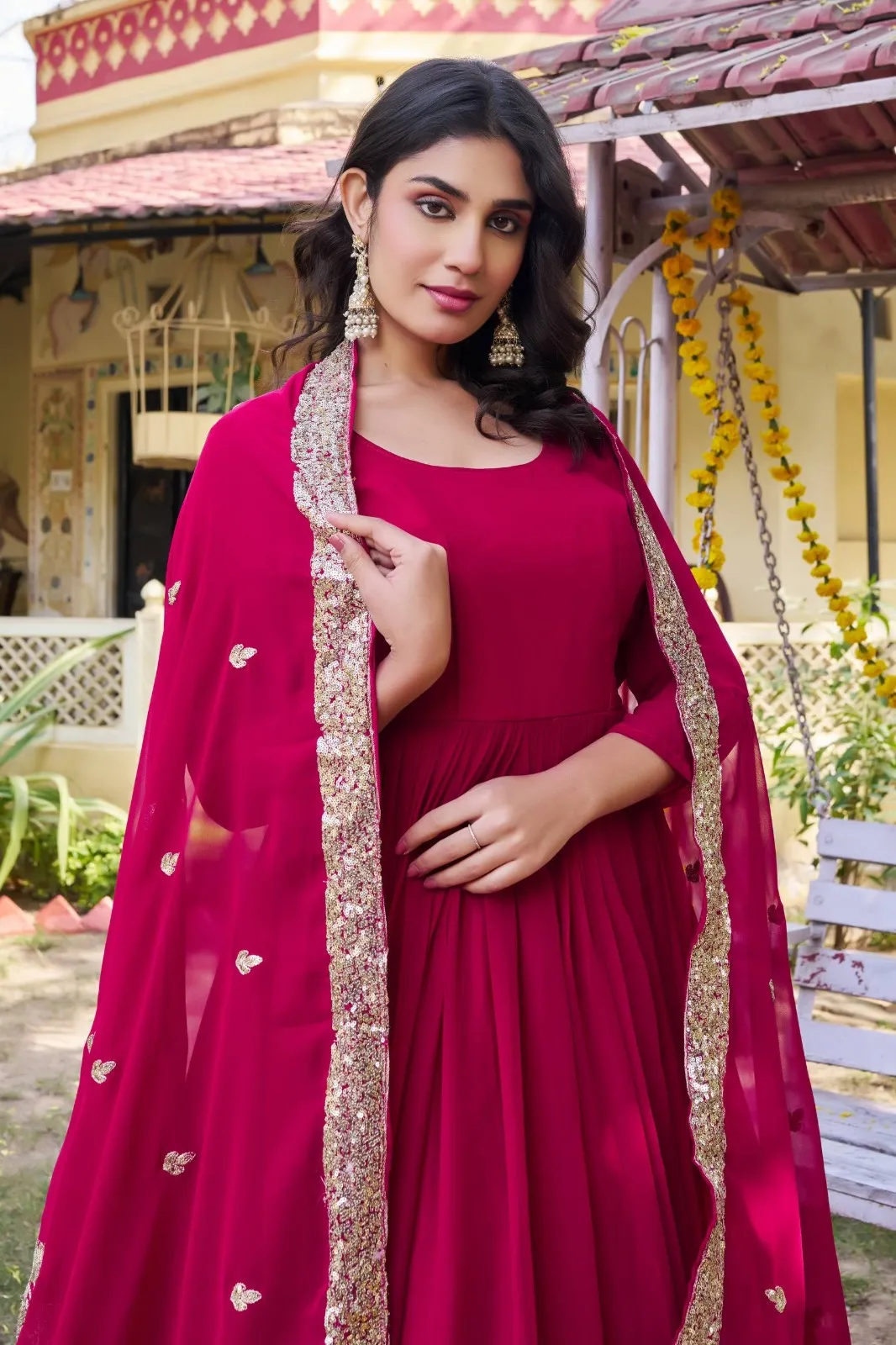 Rani Gown with Sequence Big Border | Readymade Gown