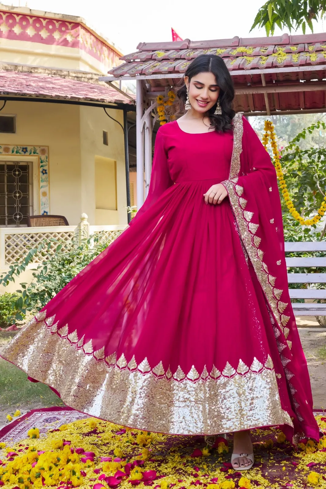 Rani Gown with Sequence Big Border | Readymade Gown