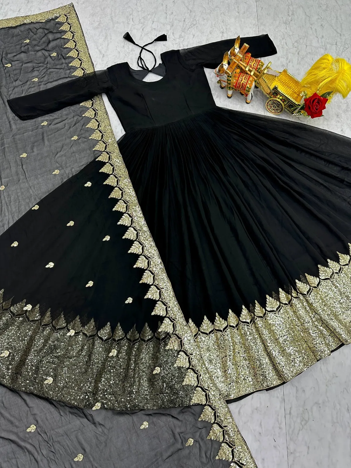 Black Gown with Sequence Big Border | Readymade Gown