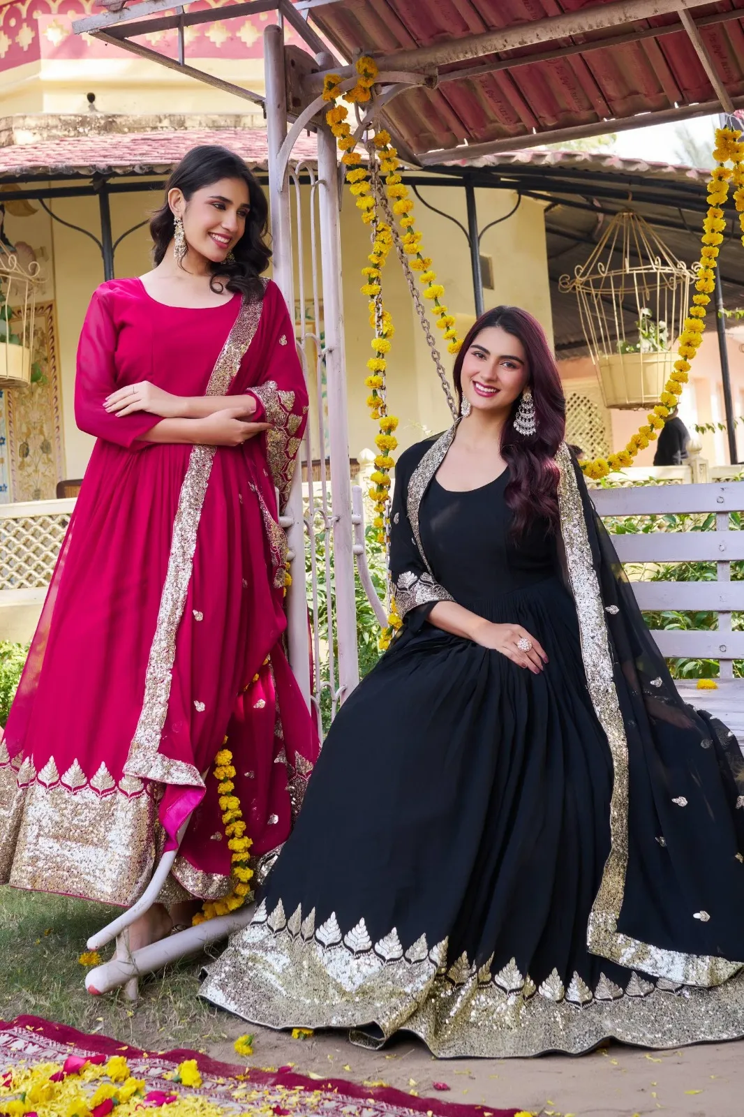 Rani Gown with Sequence Big Border | Readymade Gown