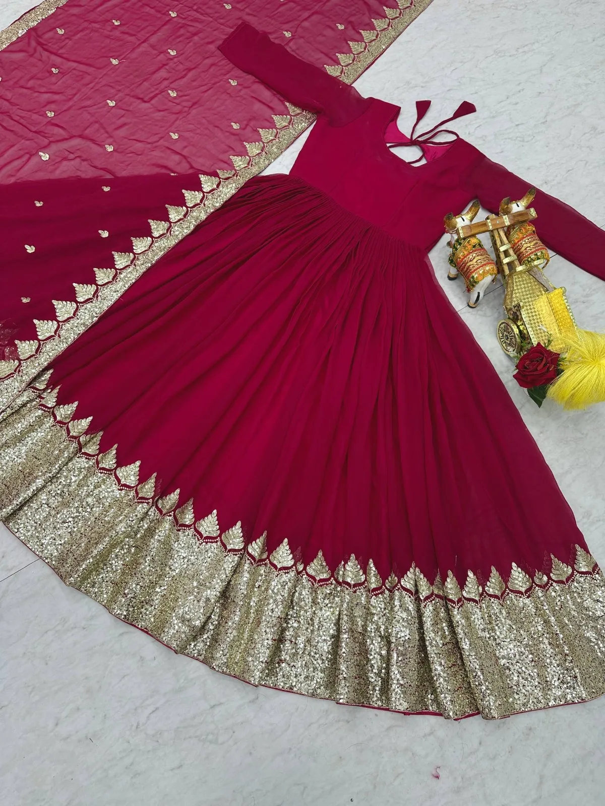 Rani Gown with Sequence Big Border | Readymade Gown