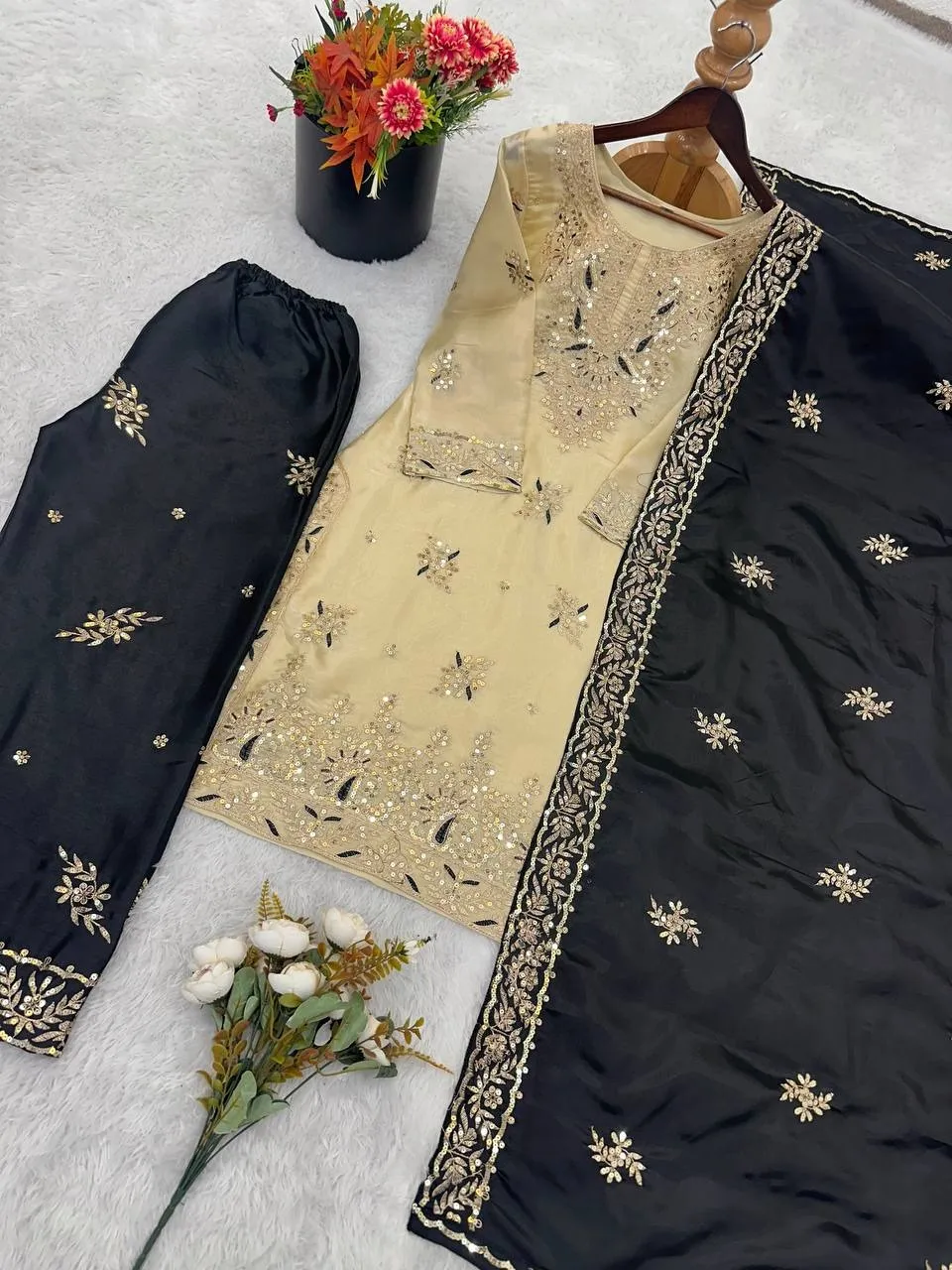 Readymade Dress Black and Cream Contrast Color