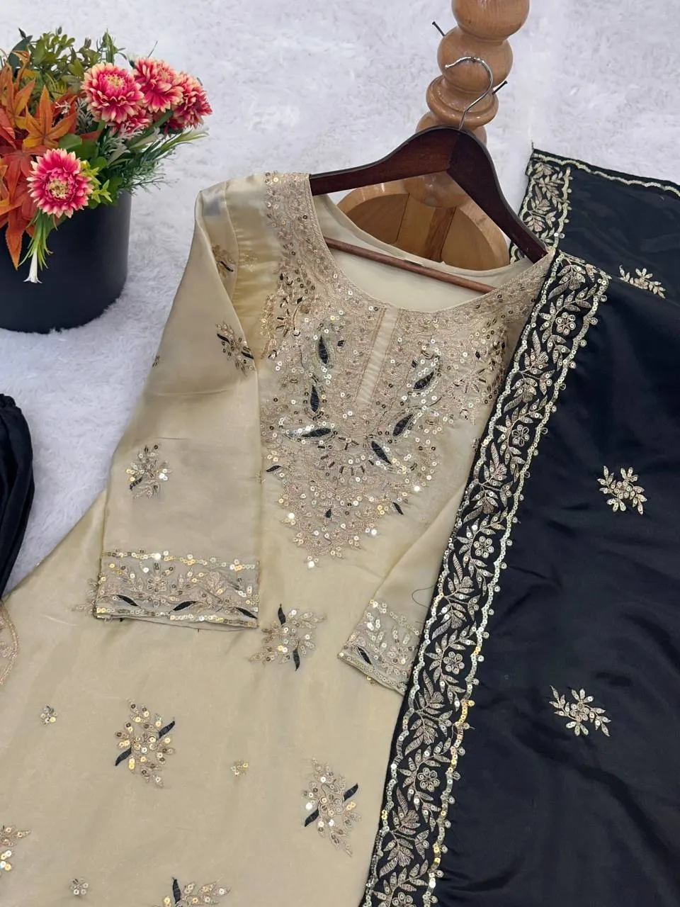 Readymade Dress Black and Cream Contrast Color