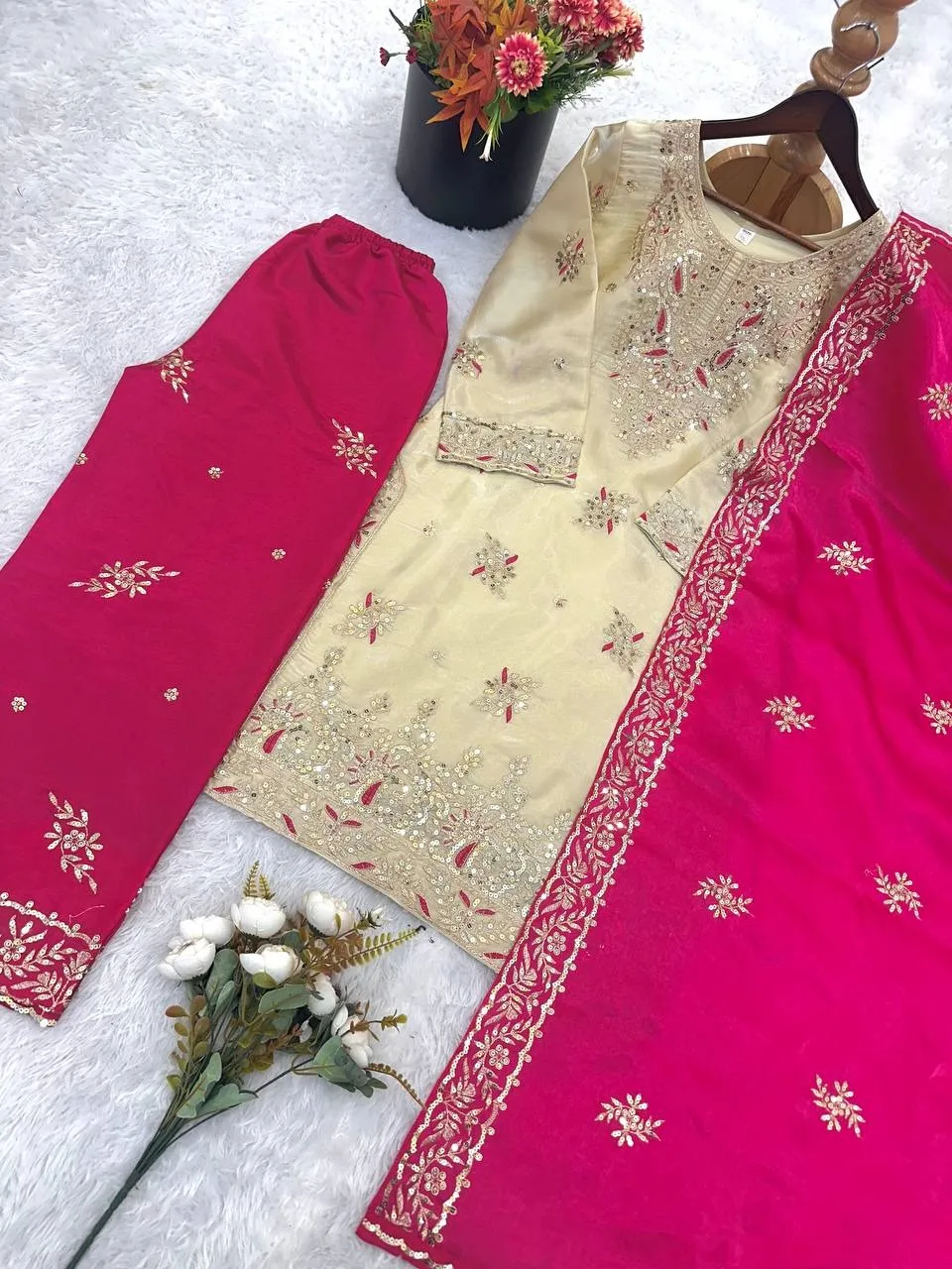 Readymade Dress Pink and Cream Contrast Color