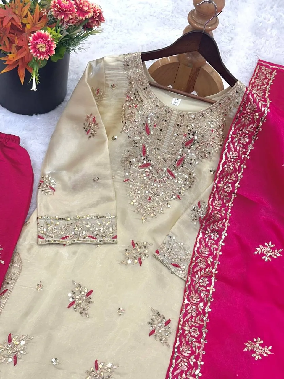 Readymade Dress Pink and Cream Contrast Color