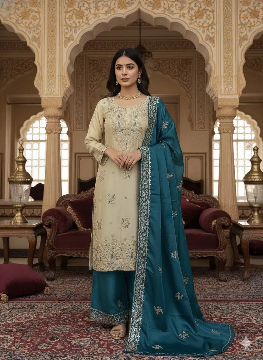 Readymade Dress Blue and Cream Contrast Color