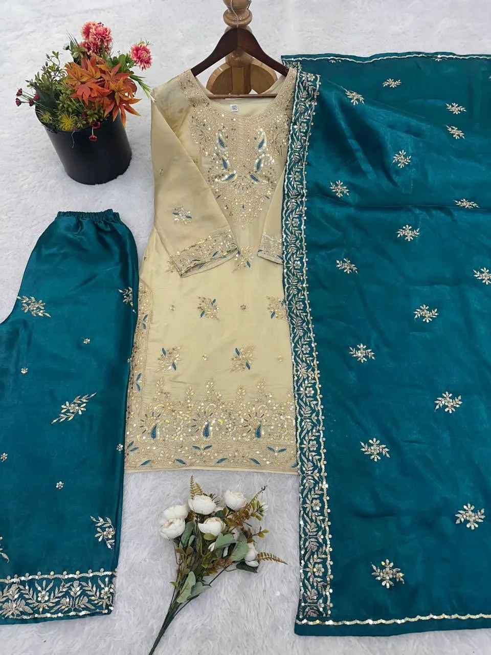 Readymade Dress Blue and Cream Contrast Color