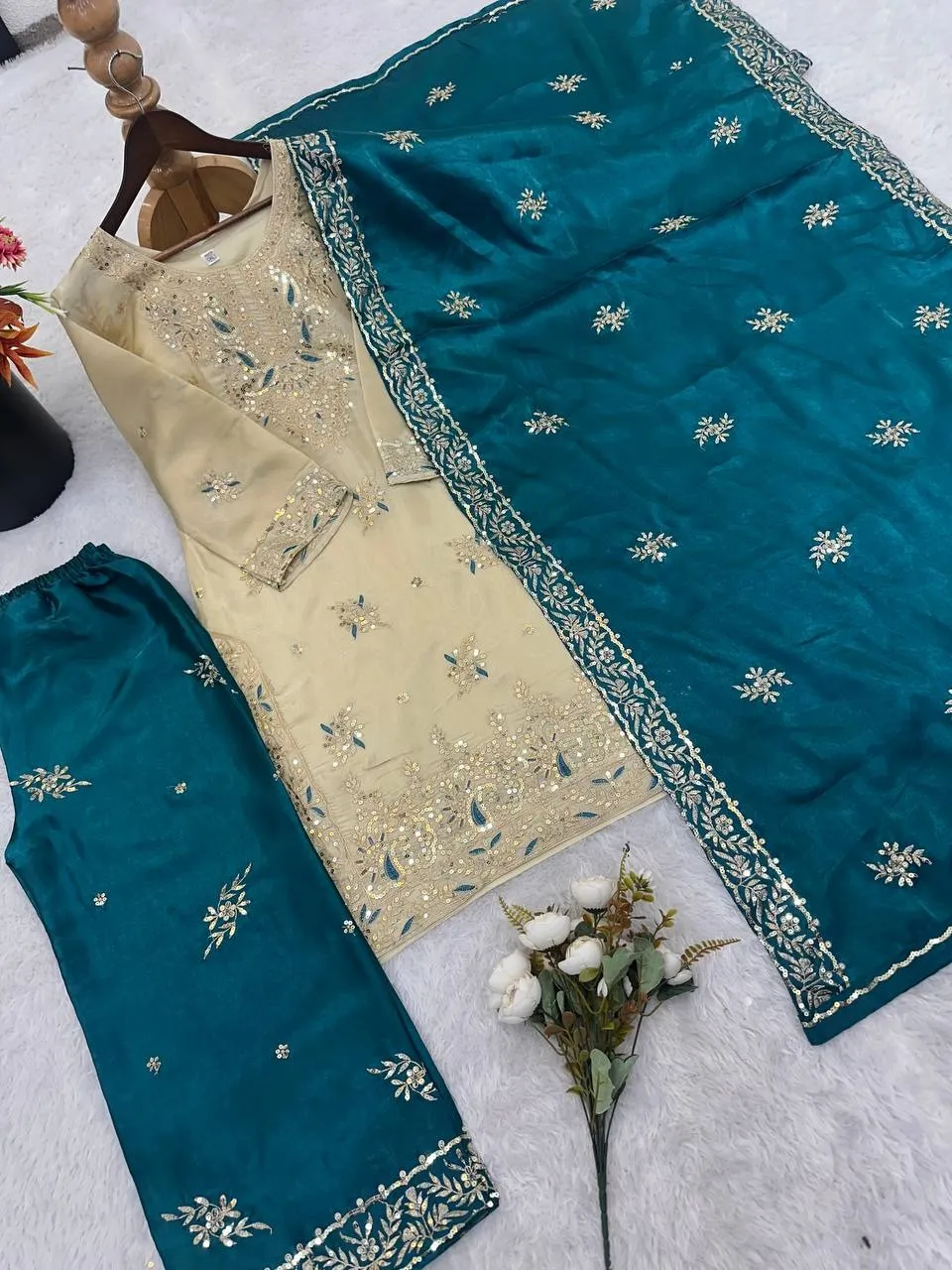 Readymade Dress Blue and Cream Contrast Color