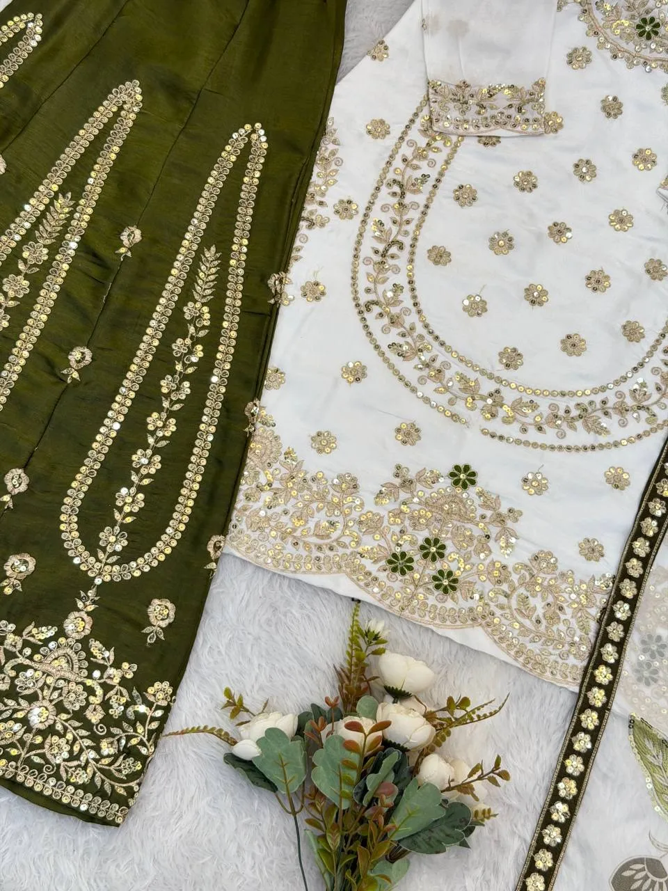 Readymade Pakistani Flared plazzo kurta Set mehendi