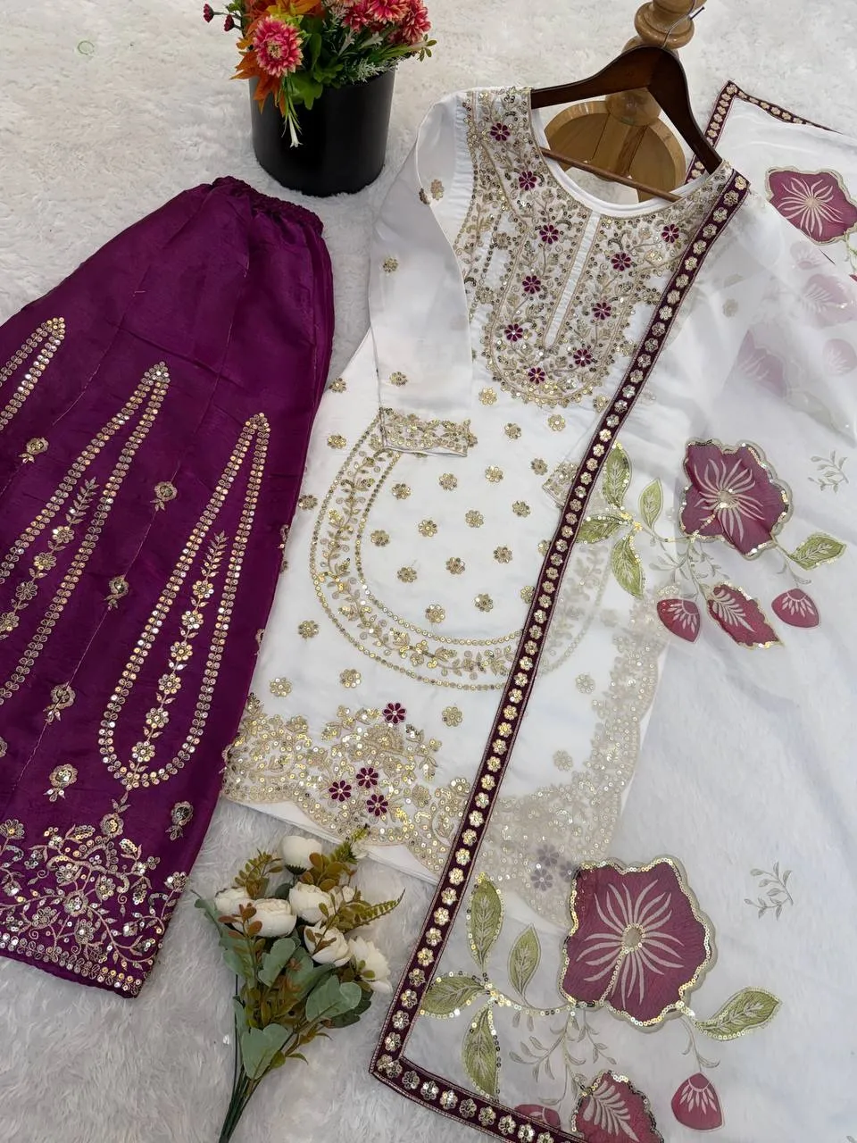 Readymade Pakistani Flared plazzo kurta Set purple