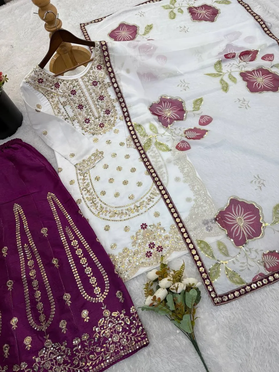 Readymade Pakistani Flared plazzo kurta Set purple