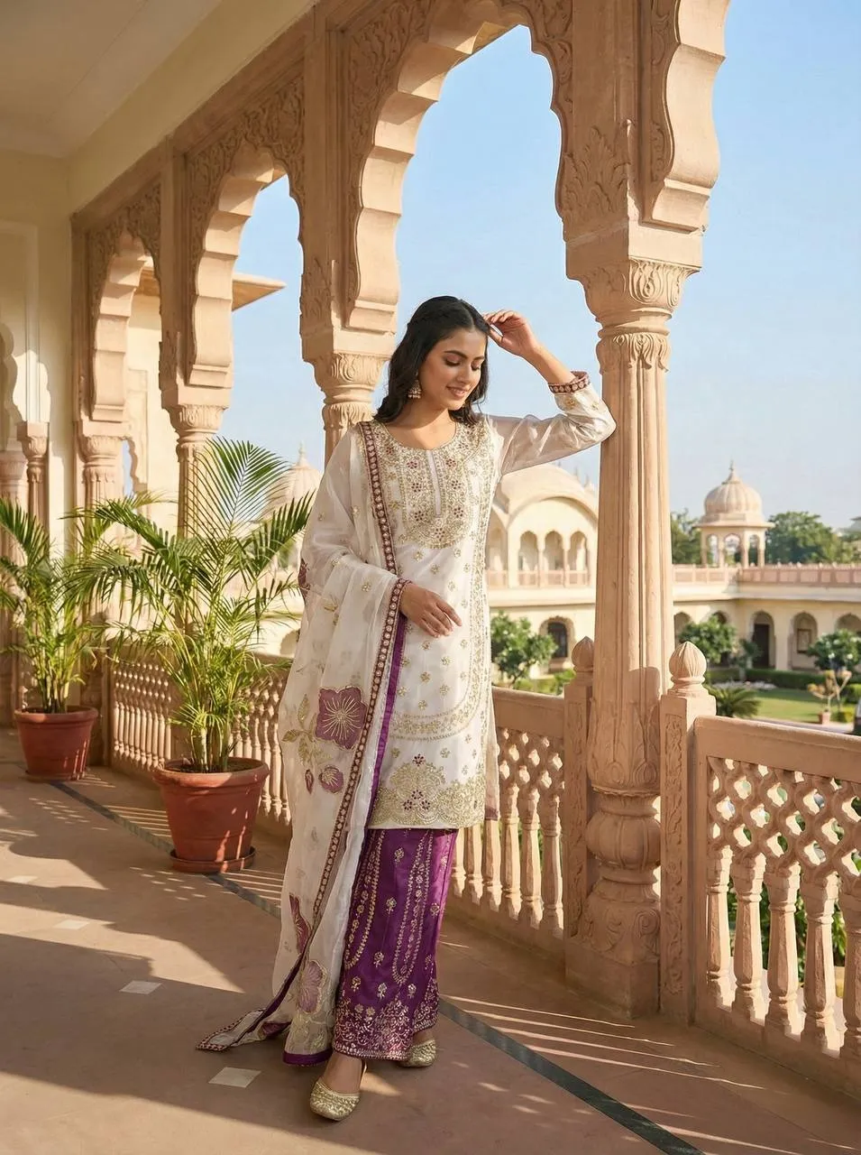 Readymade Pakistani Flared plazzo kurta Set purple