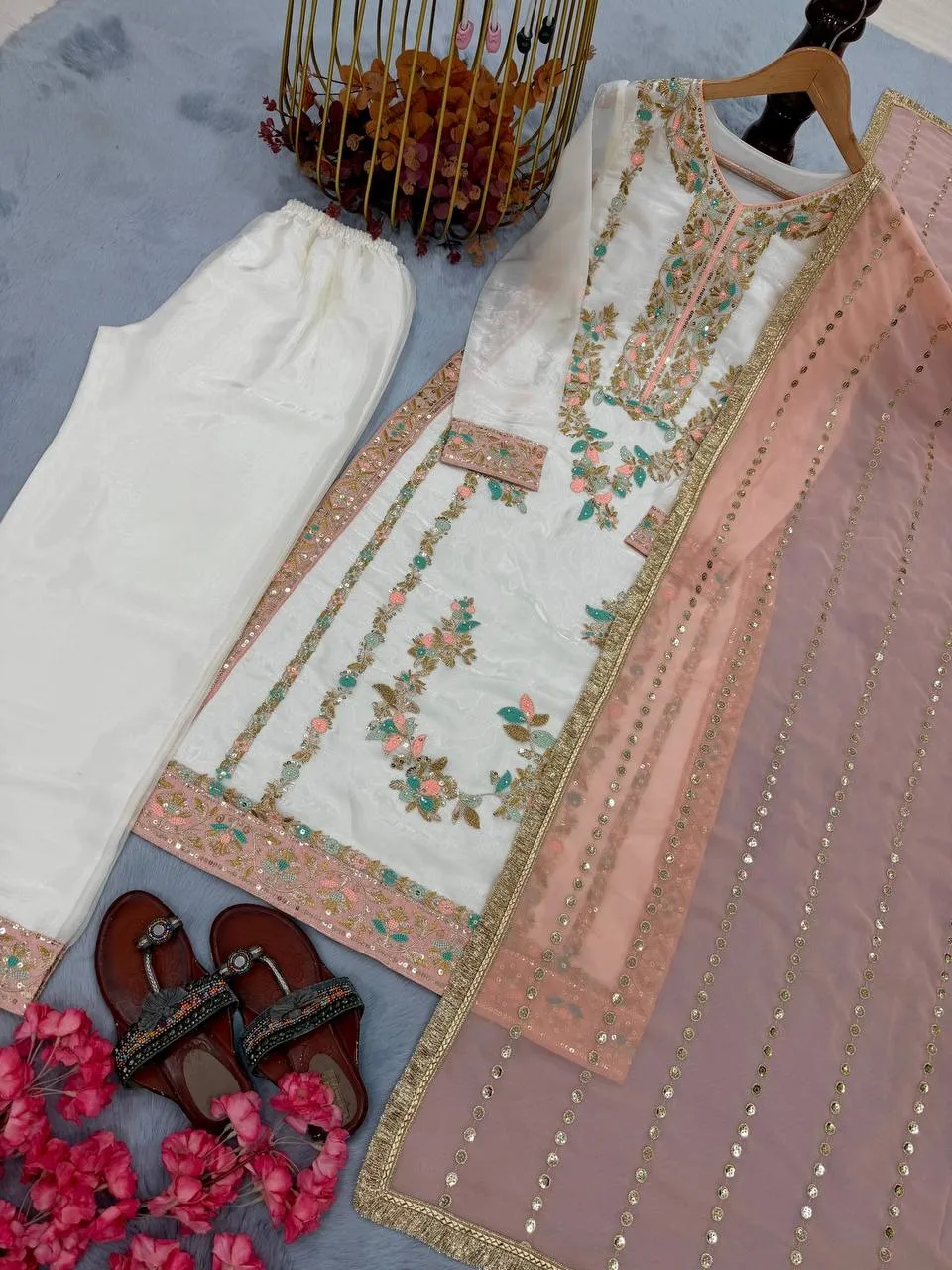 Readymade Pakistani Straight Salwar Suit Peach