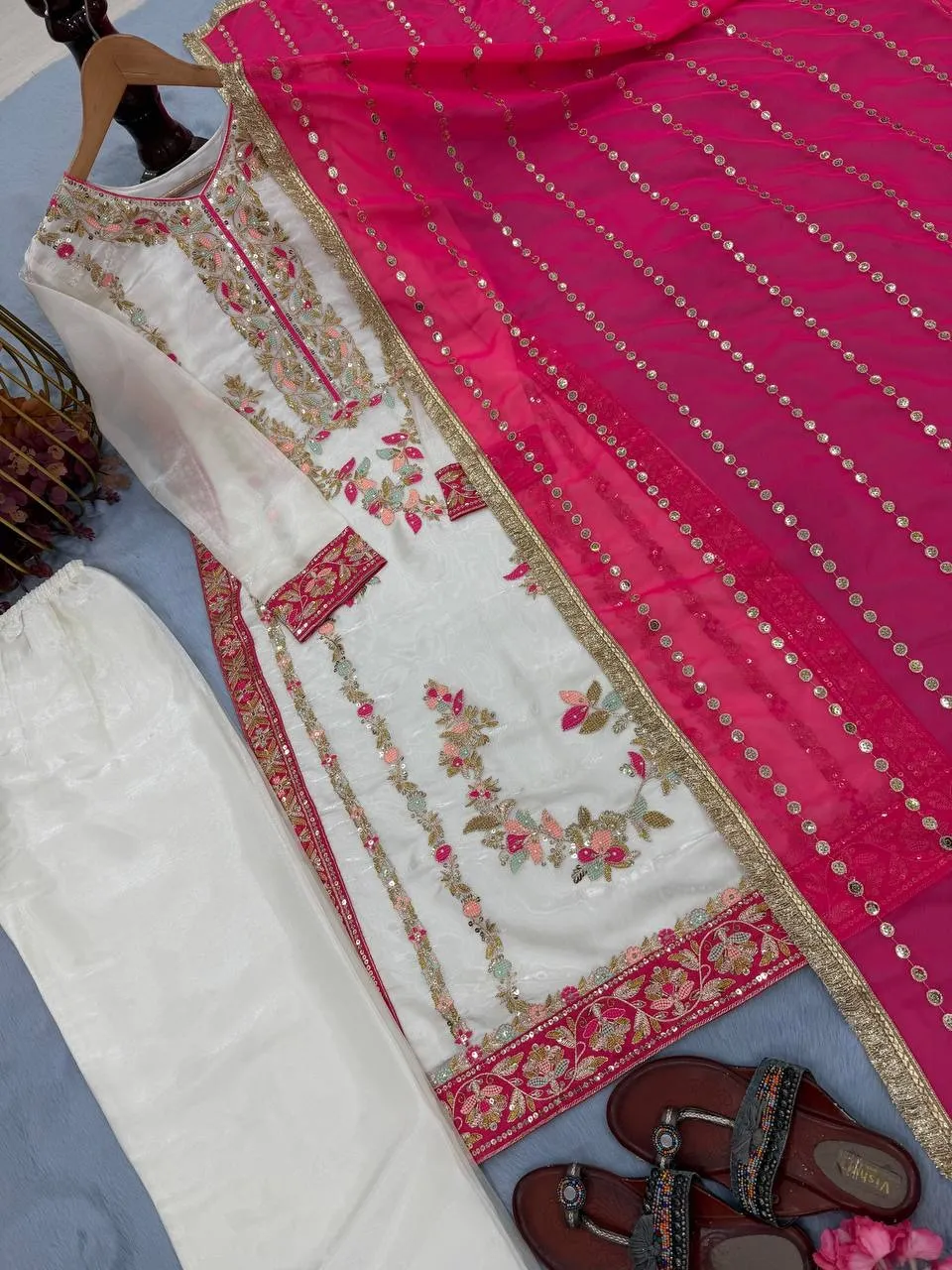 Readymade Pakistani Straight Salwar Suit Red
